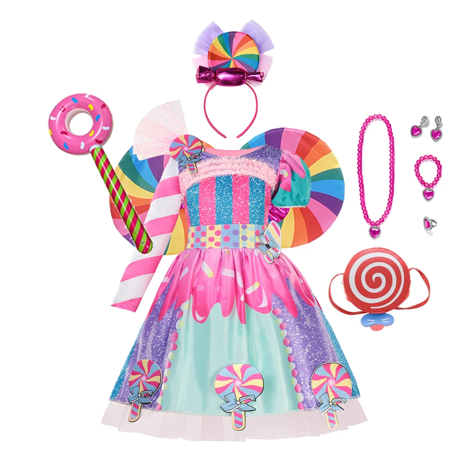 thumbnail image 1 of Princess Candy Dress For Girl Lollipop Prium Carnival Party Clothing Kids Cosplay Fancy Rainbow Unicorn Costume Outfits 3-10Y, 1 of 5