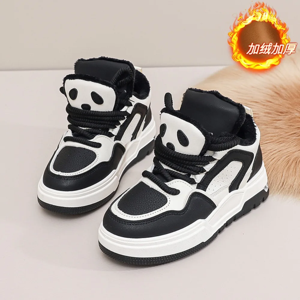 

Womens Sneakers Panda Decor Lace Up Skateboard Warm Winter Thick Girls Shoes Sweet Cute Black White New 2023