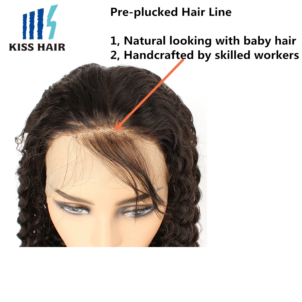 Deep Wave Full Lace Human Hair Wig 150% Density Hand-tied Full Lace Natual Looking Brazilian Wavy Hair Wigs For Women KissHair