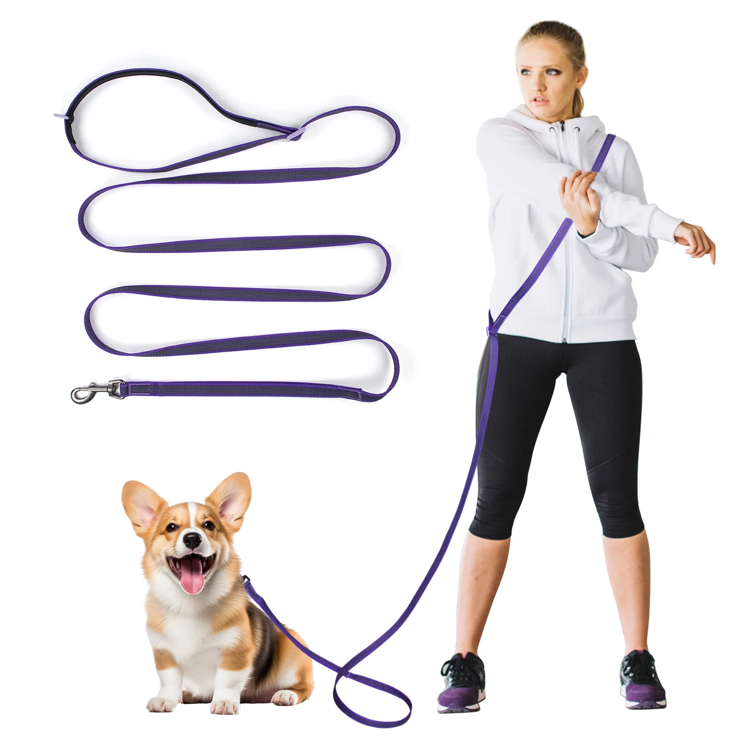 Hands Free Double Handle Dog Leash Adjustable Running Crossbody