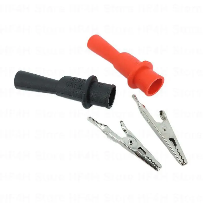 Alligator Crocodile Clips Handle Test lead Probe Metal Connector Plug Black Red for Electrical Car van Battery B4