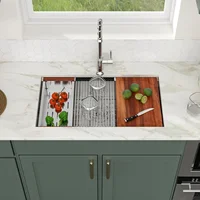 Logmey 33 Inch Undermount Kitchen Sink - 33x19 In Workstation Kitchen Sink Ledge Deep Single Bowl 16 Gauge Stainless Steel Under 2
