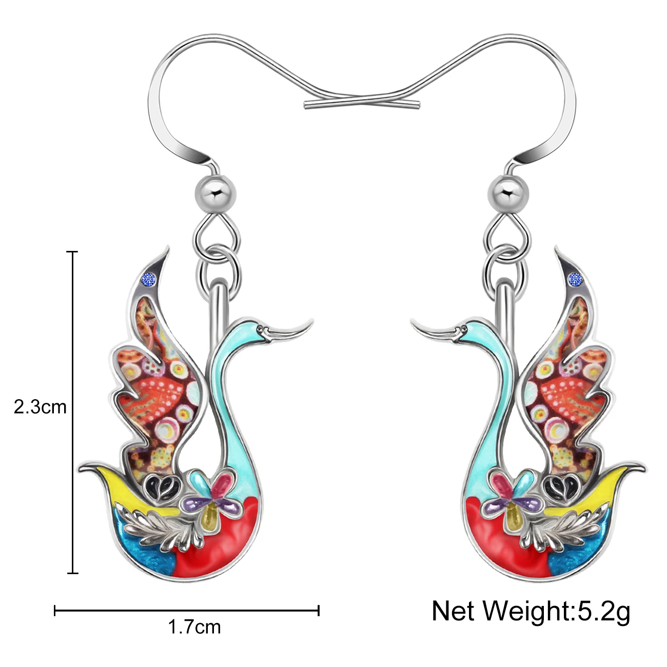 BONSNY-Boucles d'oreilles en alliage de métal émaillé pour femmes et filles, boucles d'oreilles en forme d'oie mignonnes, breloques pendantes, bijoux de luxe, cadeaux à la mode, floral, adolescents