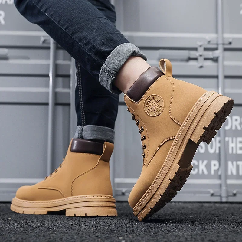 Men High-top Boots Quality Suede Leather Men Boots Warm Winter Ankle Boots Men 2023 New Outdoor Winter Work Shoes Walking Boots