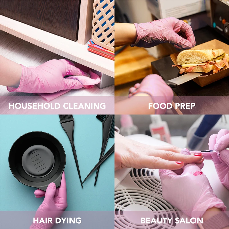 100 Pcs/Box Nitrile Disposable Pink Gloves-Powder Free-Latex Free Household PVC Butcher Gloves Cleaning Food Kitchen Use Gloves