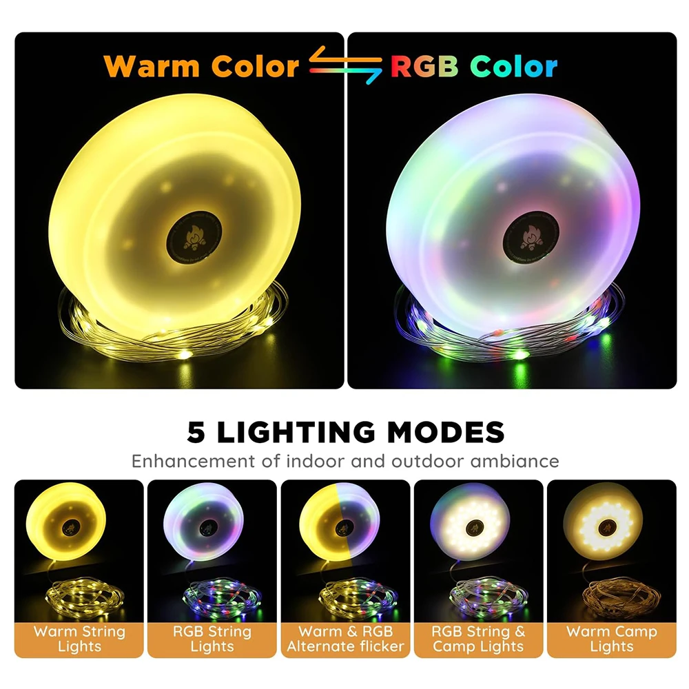 Camping String Lights 2 in 1 RGB Rechargeable Camping Lights for Christmas Fairy Lights Portable Lantern for Outdoor