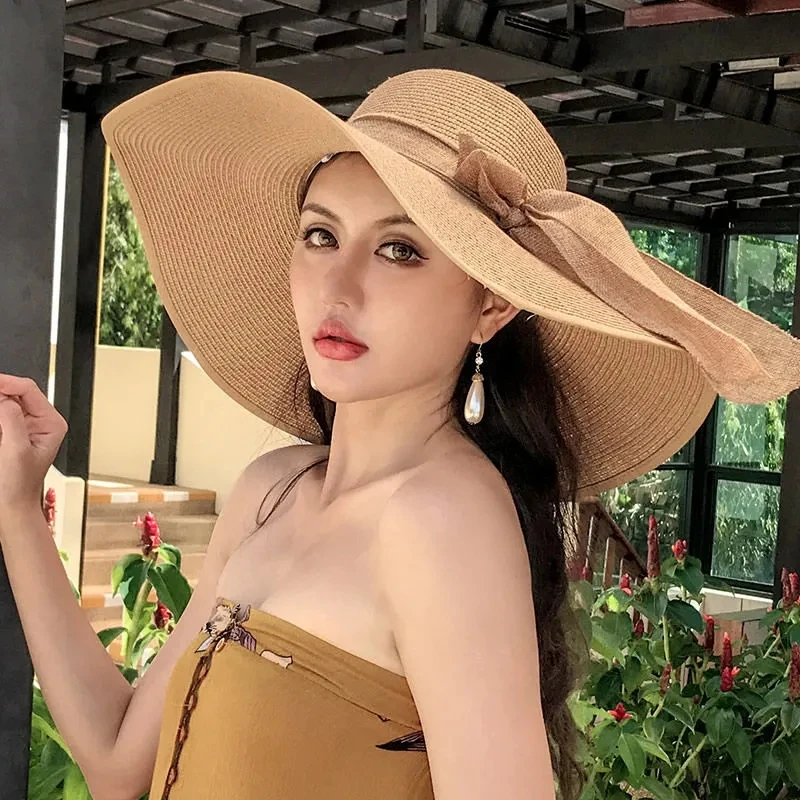 

YUDX Hot Girl Summer Oversize Brim Sunshade Straw Hats Women Korean Style Sandy Beach UV Protection Women's Collapsible Caps