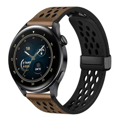 Breathable Leather Strap with Magnetic Buckle - 22mm Luxury Watch Band Bracelet for OPPO Watch X2 (Taupe Brown)