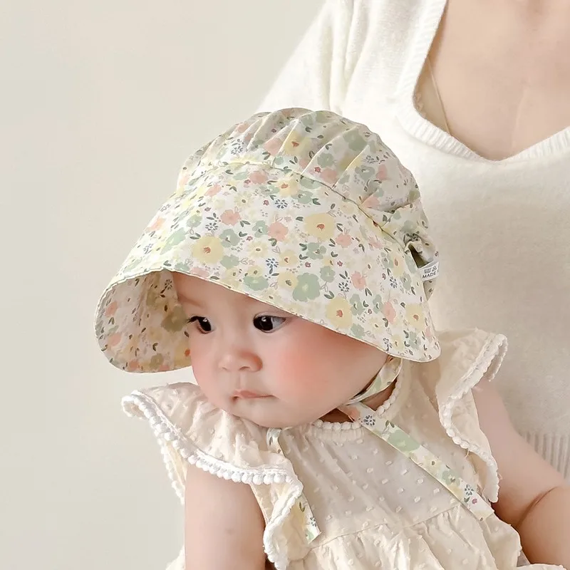 Summer Thin Boy Girl Children Floral Print Big Eaves Soft Caps Fashion Cotton Sunscreen Hat Infant Casual Caps Kid Flower Hats 6
