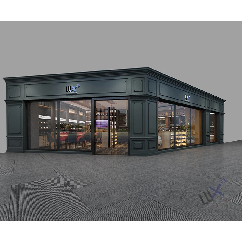 High Quality Whiskey Showcase Customization Wine Shop Design Wood Wine Furniture Bar Glass Display Cabinet