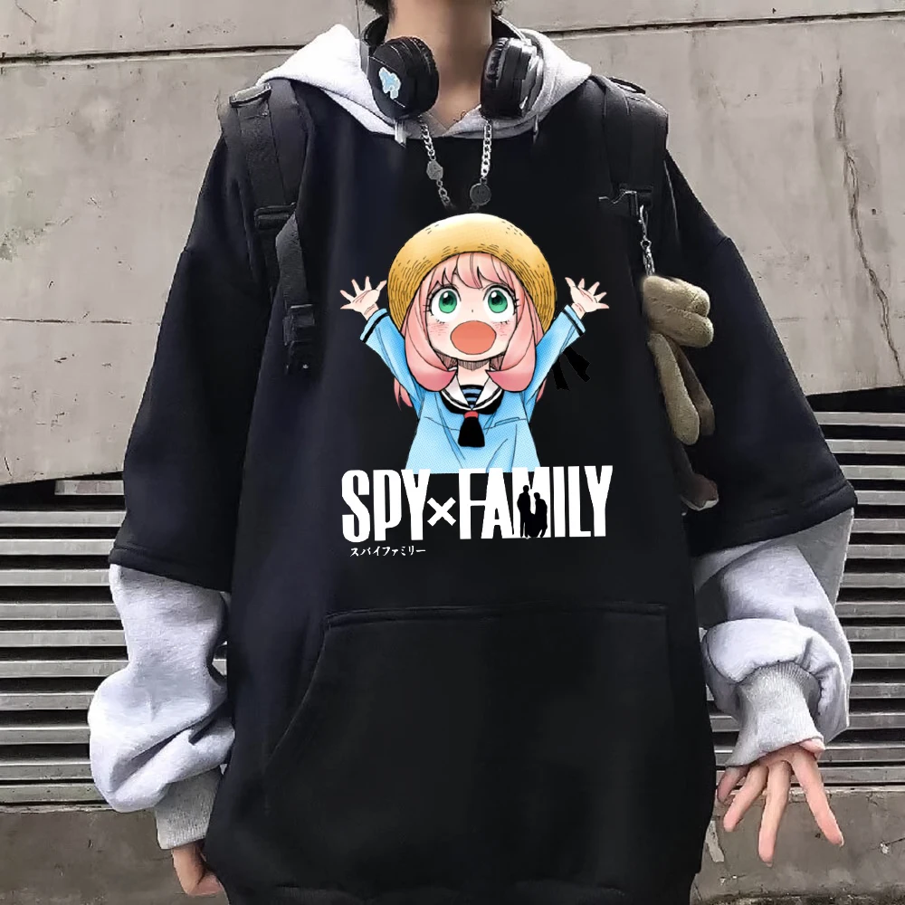 

Anya Spy x Family Patchwork Hoodie Kawaii Graphic Sweatshirts for Men/women Long SleeveStreetwear Male Cartoon Casual Hoodies