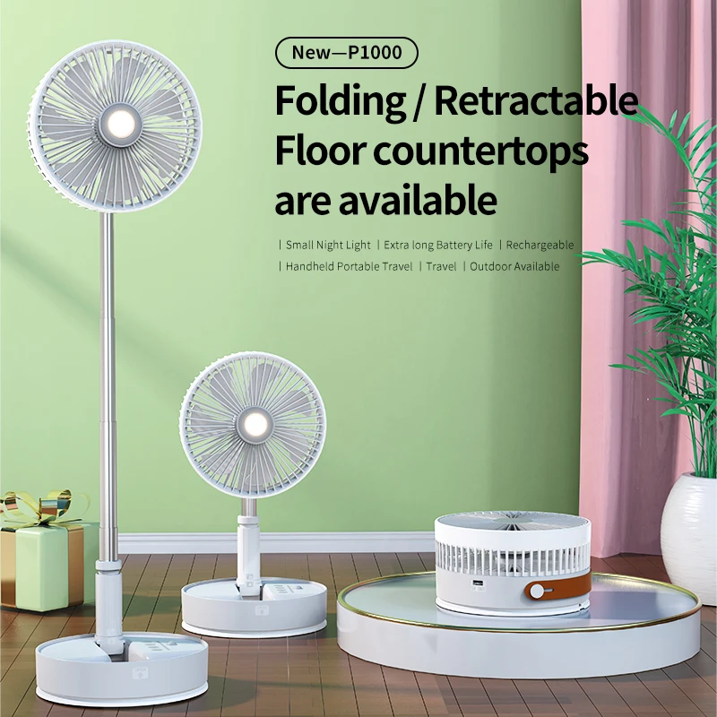 

Портативный складной USB-вентилятор P1000 с кольцом, регулируемая сенсорная панель управления временем для кемпинга и путешествий