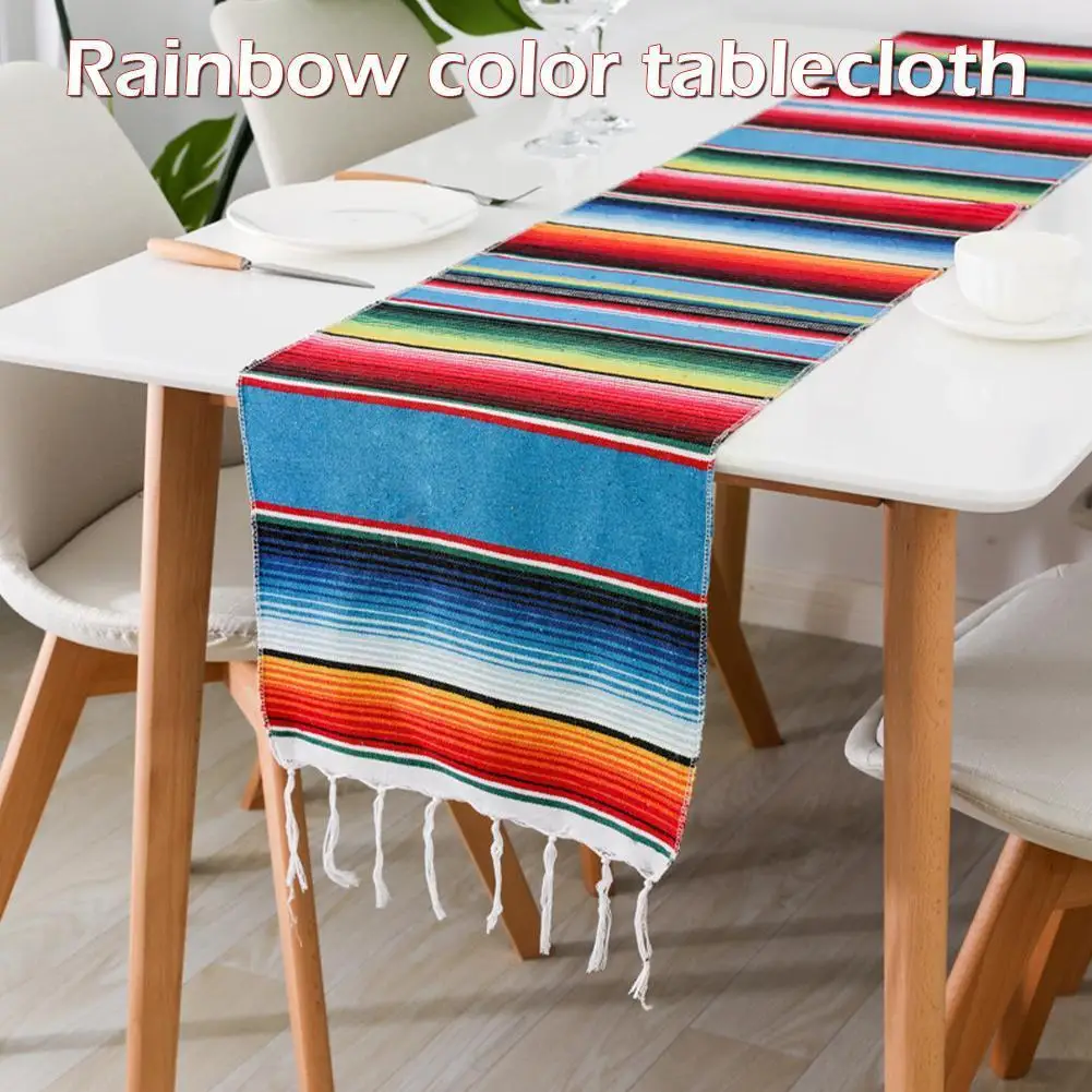 

1pc Mexican Style Tablecloth Rainbow Table Runner Stripe Table Runners For Wedding Party Birthday Table Decoration 35x215cm F1l2