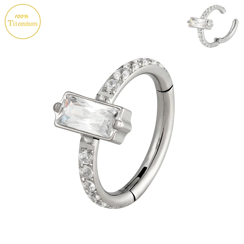 F136 Titanium Earrings Square Zircon Hight Segment Hoop Septum Piercing Nose Ring Cartilage Tragus Helix Piercing Jewelry 16G
