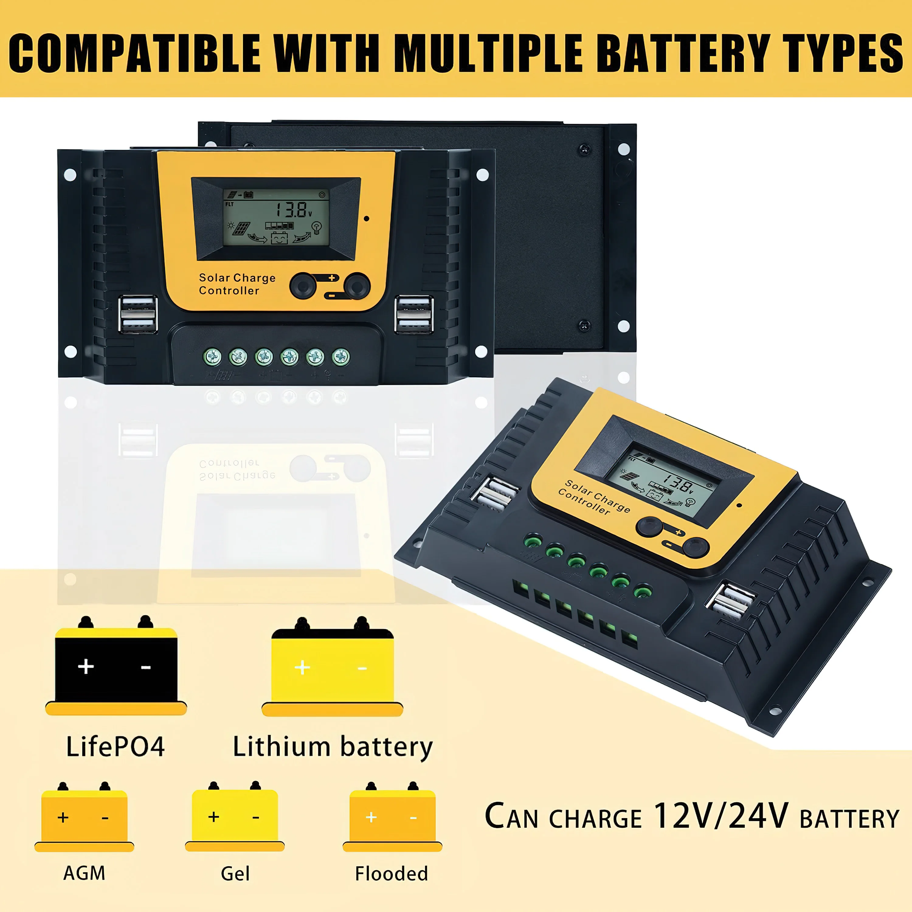 Polestar Solar Charge Controller with Dual USB & Multi-Voltage Support