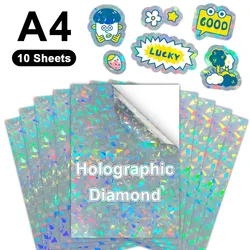 10-Pack Glossy Waterproof A4 Transparent Vinyl Sticker Paper - Self-Adhesive and Inkjet-Compatible (Diamond)