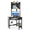 Corner Computer Desk with Hutch, Triangle Corner Desk w/Keyboard Tray and Bookshelves, Corner Writing Desk with Storage Shelves, 2