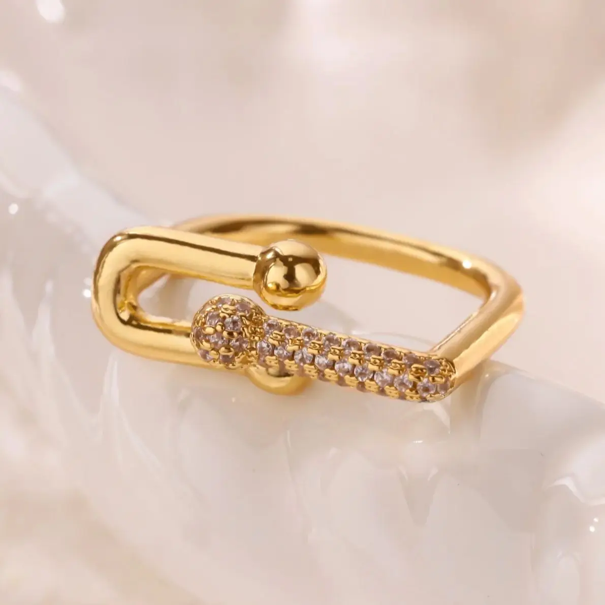 Luxury Zircon Geometric Pin Rings For Women Gold Color