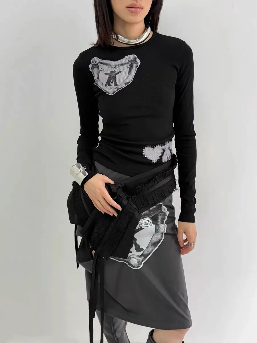 ☆韓国の人気☆【OPEN YY】☆WRAP-OVER WAIST SKIR.T☆ Open Yy Trendy Heart Print Asymmetrical Cutout Belted Slim