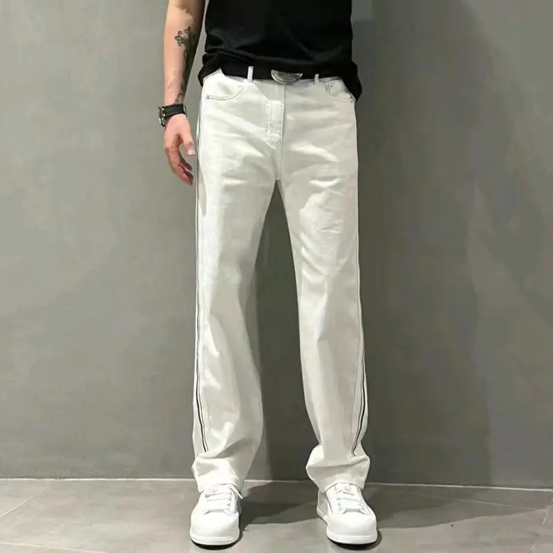 Spring Autumn Loose Casual Elastic Waist Straight Pants Men Simple Patchwork Fashion All-match Sweatpants Male Wide Leg Trousers