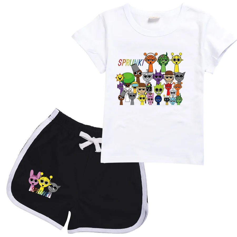 Sprunki Cartoon Clothes for Kids Summer Clothing Set for Boys and Girls Sports Suit T Shirt and Pants Baby Outfits Pajamas Best 2