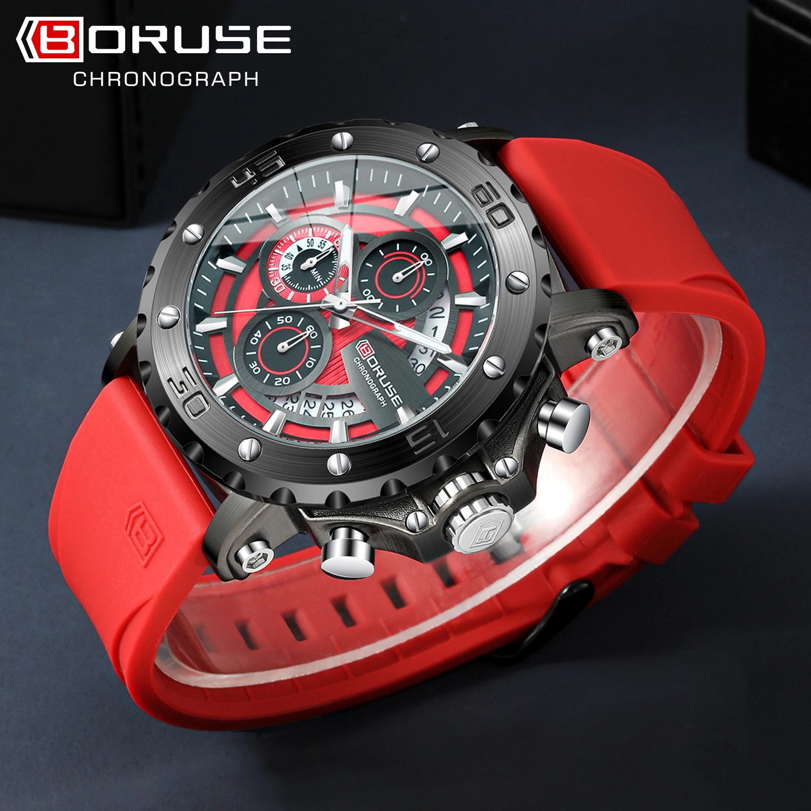 BORUSE Yellow Watches for Men Business Chronograph  Silicone Waterproof Quartz Wristwatch Reloj Hombre main image 1