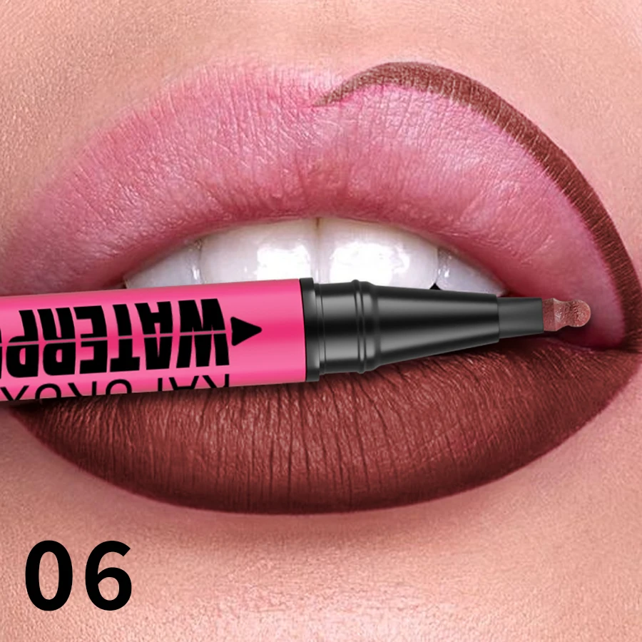 Lipliner, wasserdicht, schweißfest, matt, mehrfarbig korrigierender flüssiger Lippenstiftstift, sexy rotbraunes Lippen-Make-up für Frauen, Geschenke – Detail 11