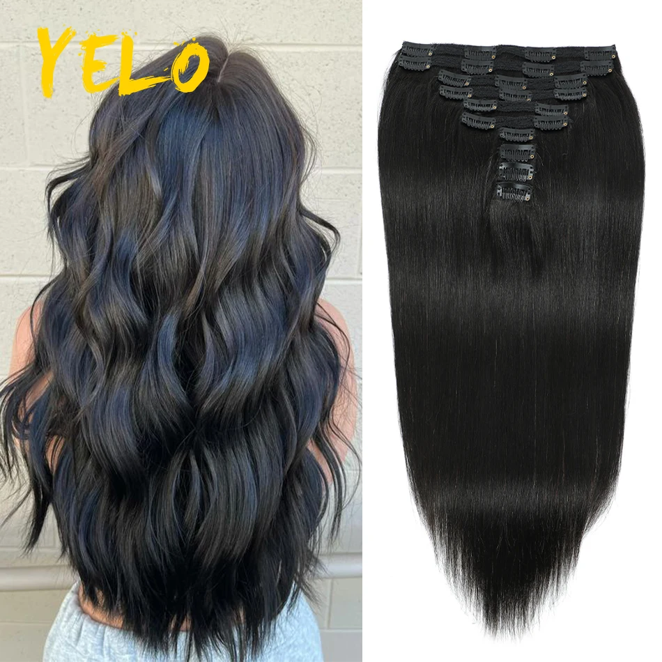 Yelo 160-200G Full Head Straight Clip Ins Human Hair Extension 10Pcs/Set Brazilian Unprocessed Remy Natural Hair Can Be Reshaped