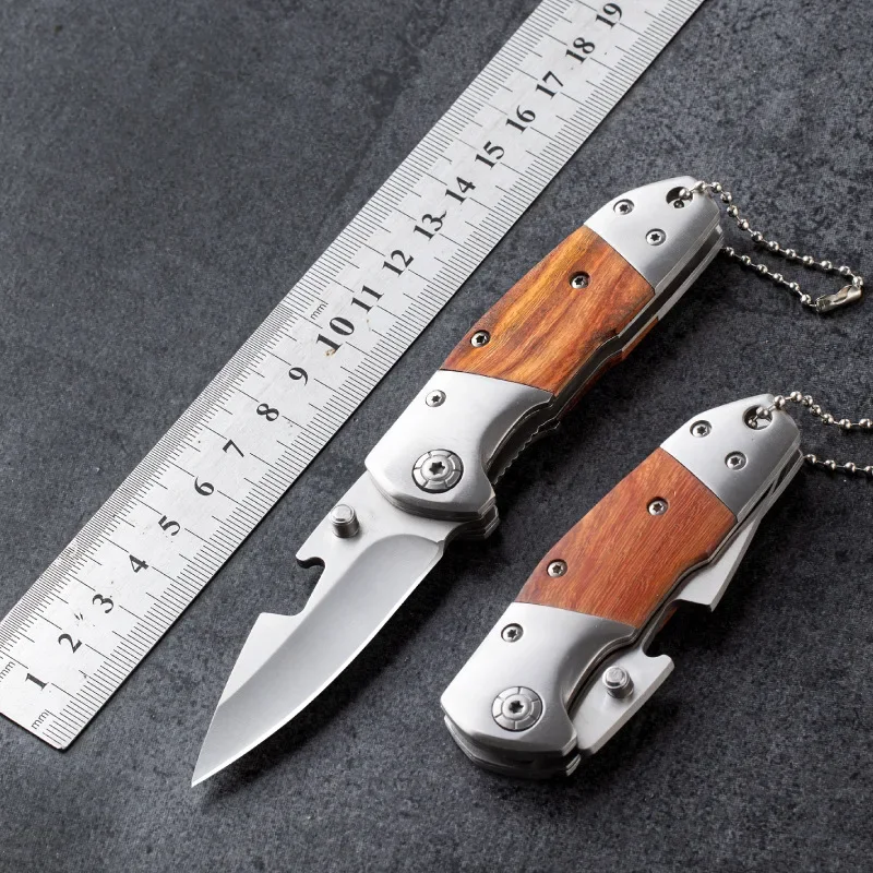 

Wooden handle mini EDC knife, high hardness portable fruit knife, outdoor pocket folding knife set