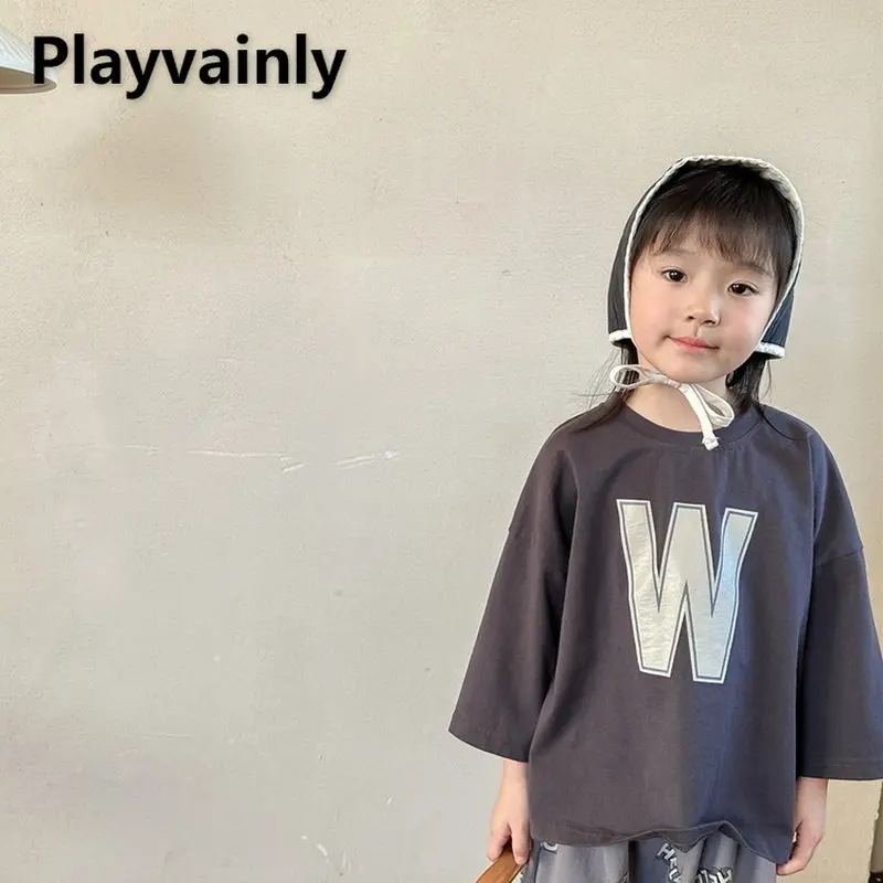 

Spring Kids Boy Girl T-shirts Round Neck Long Sleeves Letter Bottomed Shirt Cotton T-shirt Children Clothes E123057