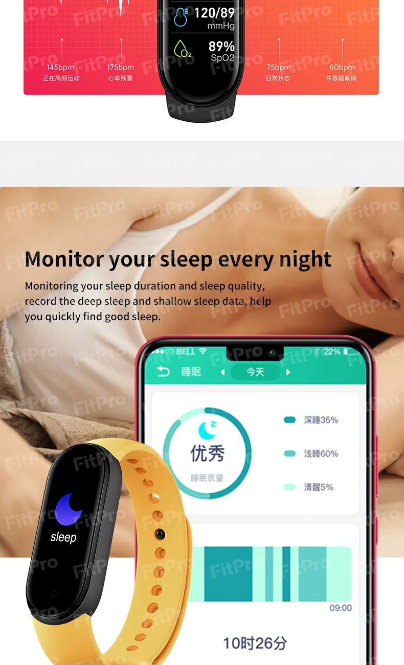 M6 Smart Bracelet Color Screen Sport Bracelet Pedometer Bluetooth Reminder and Heart Rate Blood Pressure Smart Watch for Fitness