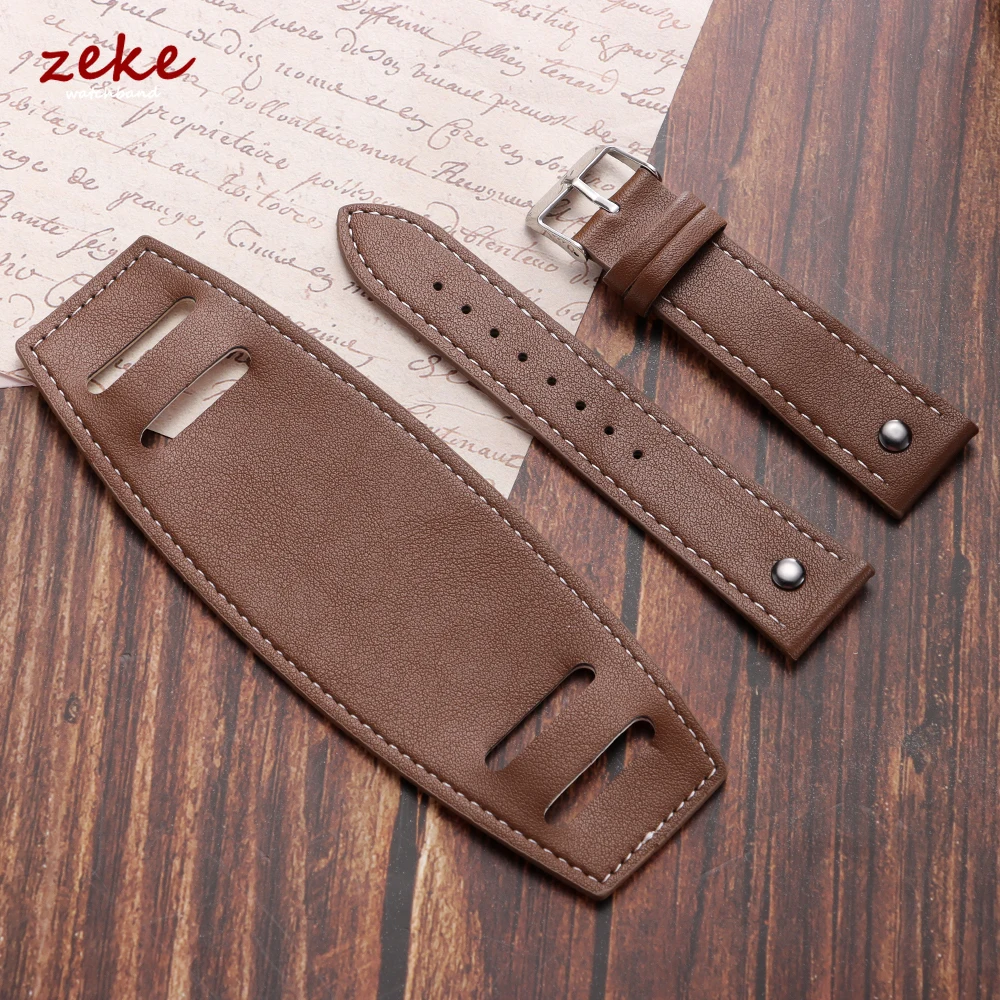 Vintage Cowhide Leather Watchband – Black & Brown Strap Wristband