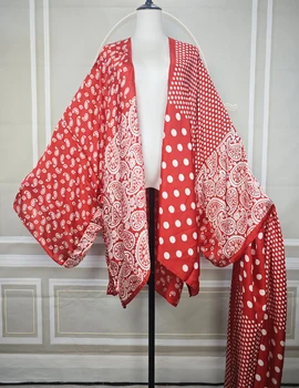 European Clothing 2025 Beach Wear Short Kimonos +Sash Bohomian Sexy Lady Summer Beach Bikini Cover Up Red Silky Midi Cardigans