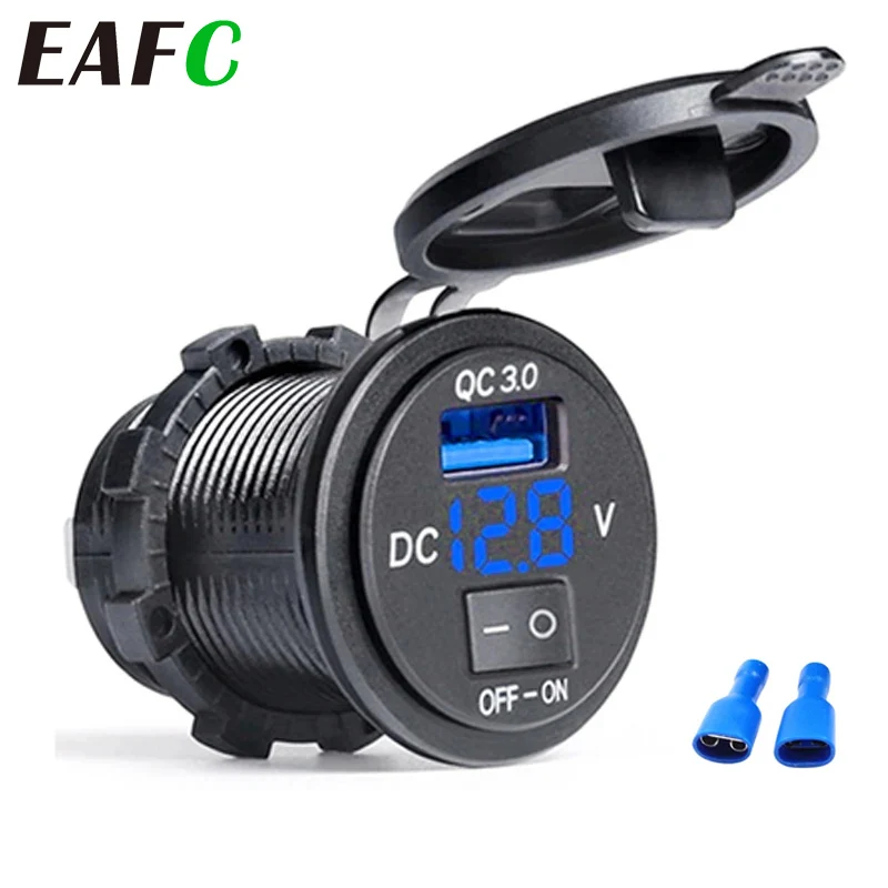 QC3.0 Car Charger Socket On/Off Switch 12V/24V Waterproof Car Power Outlet Socket for Motorcycle Marine Boat RV ATV car charger socket motorbike charger adapter motorcycle charger motorcycle charger adapter motorcycle outlet converter