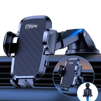 TOPK D36 Car Phone Holder Adjustable Car Phone Mount Cradle Super Stable for Dashboard/Windscreen/Air Vent for Mobile Phones