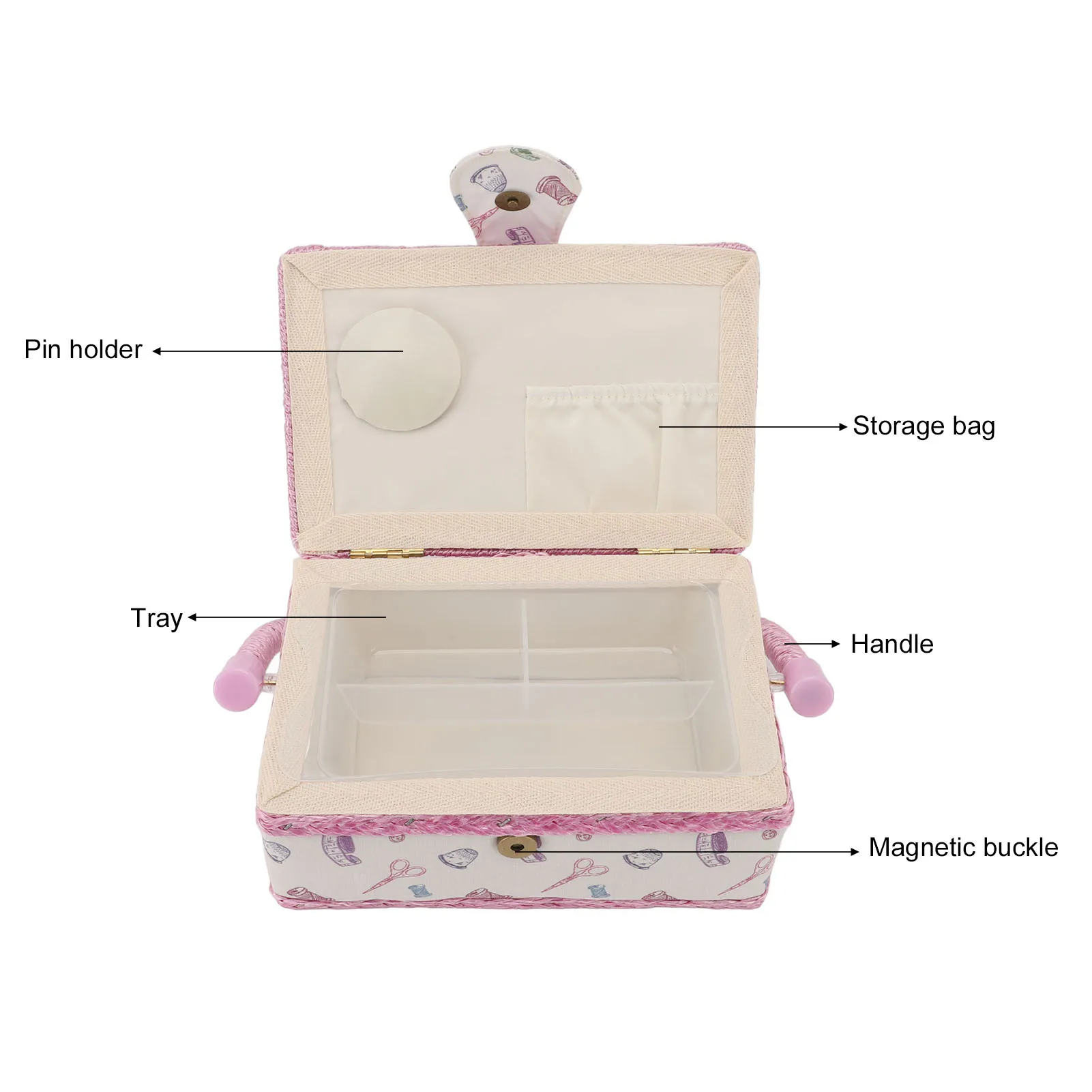 Sewing Basket Organizer Large Capacity Portable Embroidery Mending Storage Box with Removable Plastic Tray for Home 3