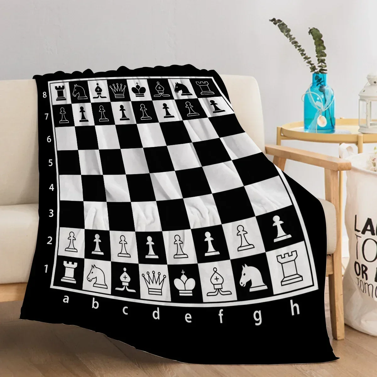 Chess Board Flannel Fleece Throw Blanket Grid Checkered Pattern Warm Lightweight Bed Couch Blanket Black and White 3