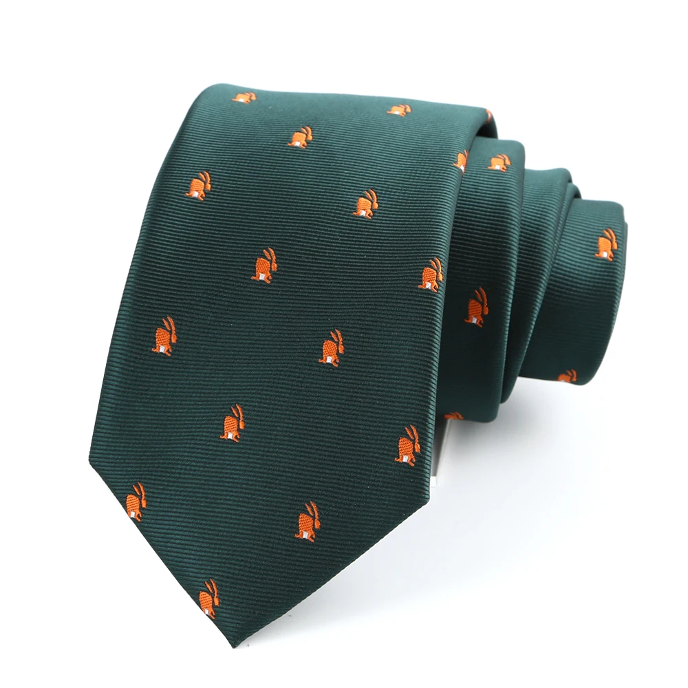 

7CM Mens Necktie Ties For Man Green W Cartoon Polyester Silk Jacquard Cravat Wedding Party Corbatas Para Hombre Corbatines 넥타이