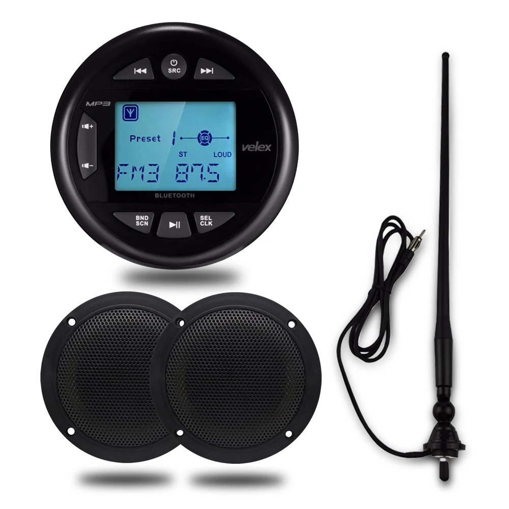 Bluetooth Boat Radio Stereo Kit MP3/USB/FM/AUX/Ipod Radio Antenna 4 Speakers 