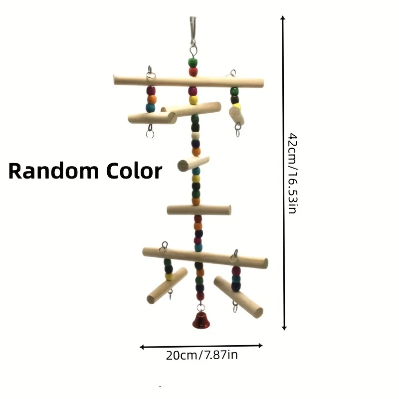 Parrot Swinging Ladder Toy Bird Toy Colorful Wooden Bells and Beads Perfect Love Bird Bells and Beads Colors Are Random Parrot Toy Bird Toy Bird Swing Toy