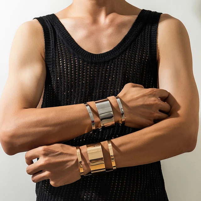 Exaggerated Africa Ethnic Smooth Big Heavy Metal Hollow Out Wide Cuff Open Bangles Women Punk Arm Bracelet Grunge Jewelry Men 3