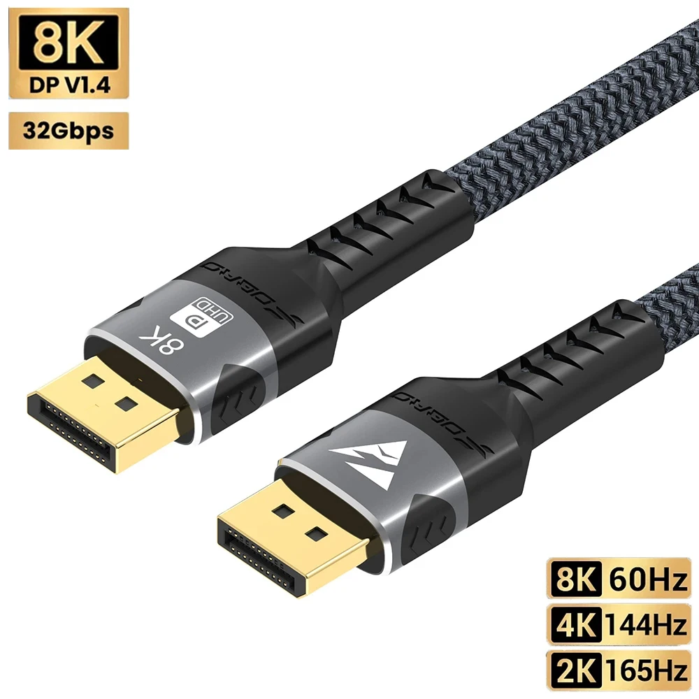 Displayport 1.4 dp Cabo para Laptop Cabo de Vídeo Áudio tv Xbox Series Projetor Monitor 8k 60hz 4k 144hz 2k 165hz 32gbps