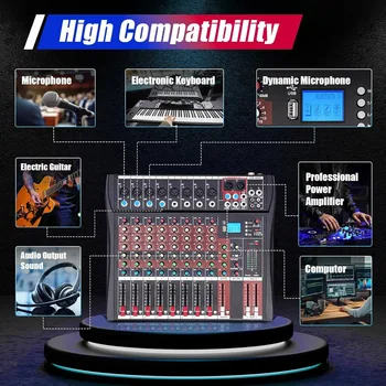 NEW 8 Channel Audio Mixer, Bluetooth USB Live Studio GDAE10 DJ Professional Mixing Console Power Amplifier Sound Board Desk System 5