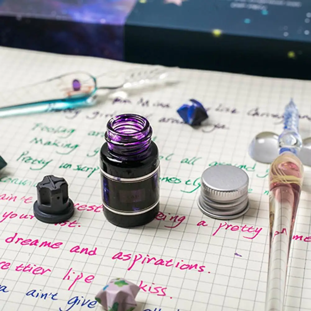 

1Set Signature Pen Exquisite Glass Dip Ink Pen Starry Sky Design Comfortable to Grip Ink Pen