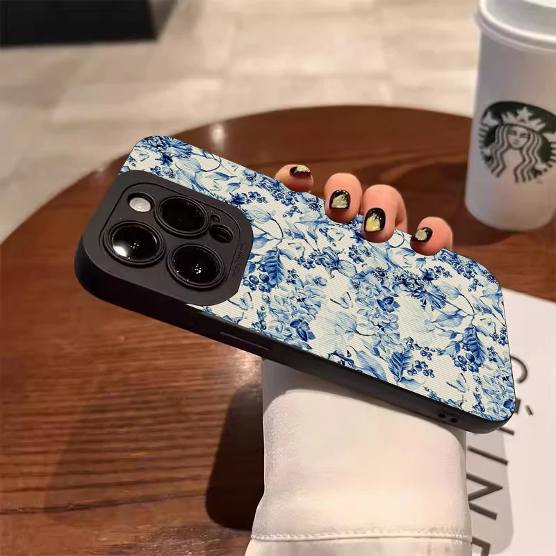 Elegant Blue Floral Design Soft Matte Phone Case Cover