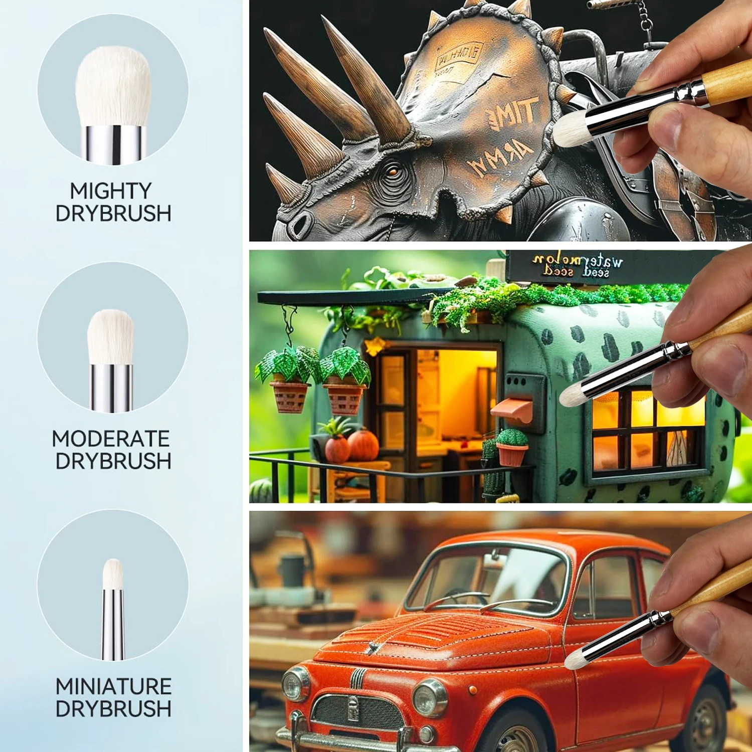 Miniature Paint Brushes Set - Premium Goat Hair Dry Brushes for Model Painting, Domed Drybrush Kit for Scale Models & Miniatures 4