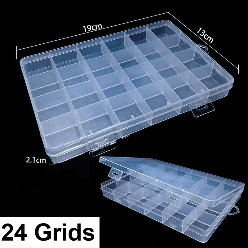 Scatola Organizer In Plastica Trasparente Con 24 Divisori Regolabili - Contenitore Per Perline, Gioielli, Cosmetici E Piccoli Oggetti - 19,5x13x3,5 Cm
