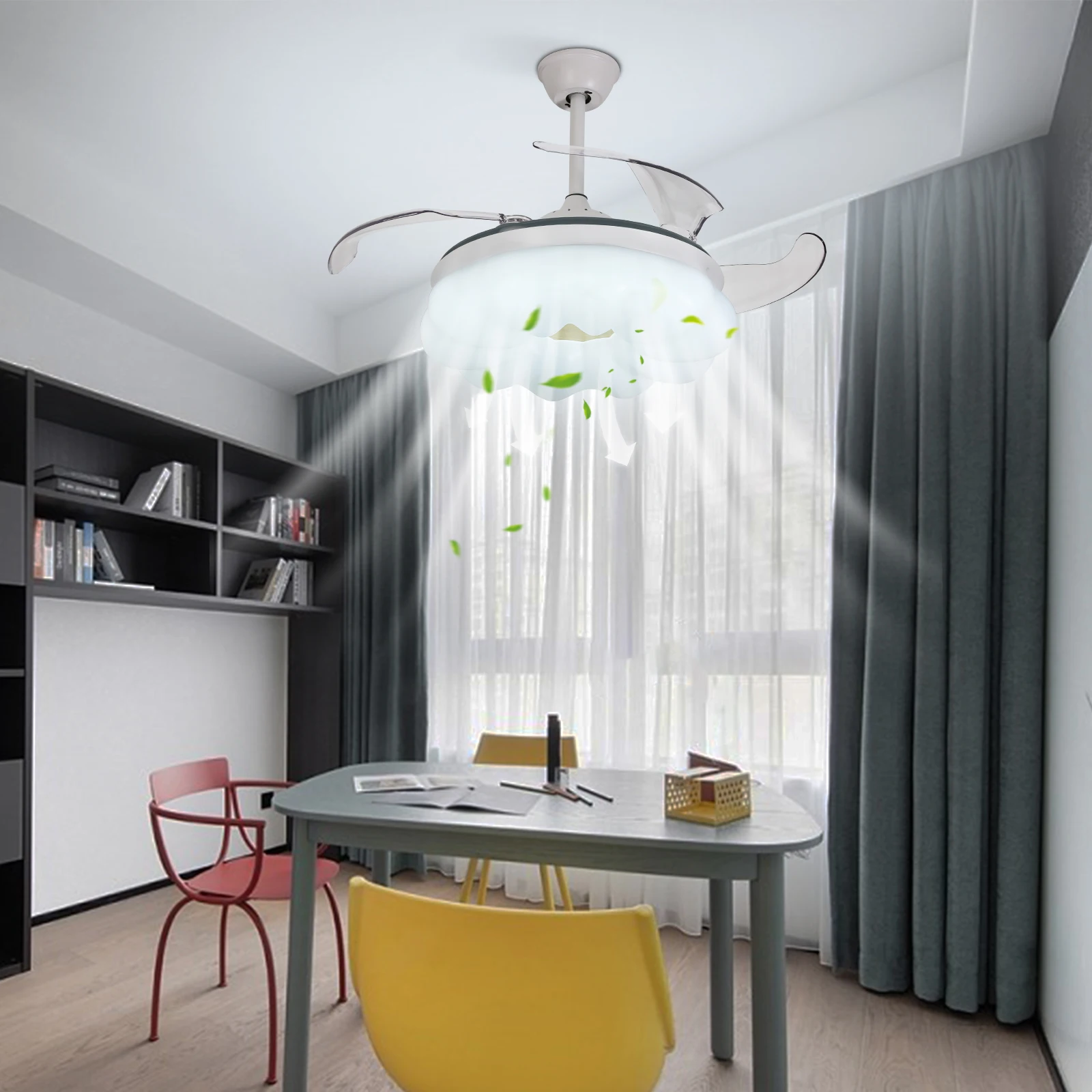 Ceiling Fan with Lights&Remote Control, 42 Inch Modern Fandelier Ceiling Fan, Retractable Fan with Light