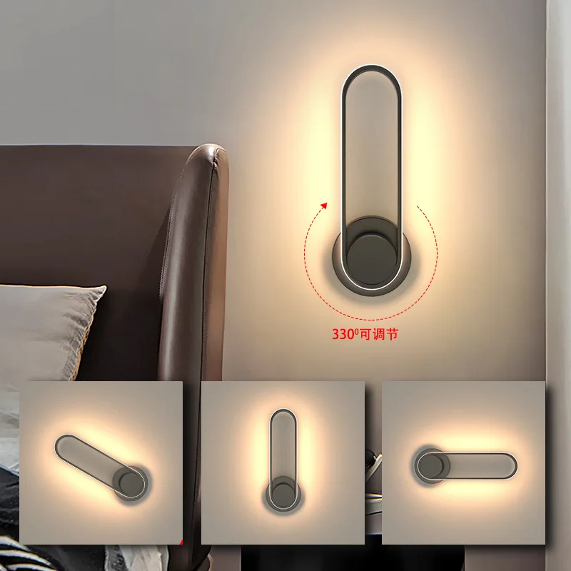 

ZK50 Rotate 330 Degrees Modern Simple Bedroom Bedside Lamp Background Wall Indoor Aisle Staircase Study Wall Lamp 12W
