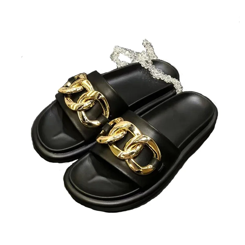 Women's High Heel Slippers Summer Fashion Chain Design